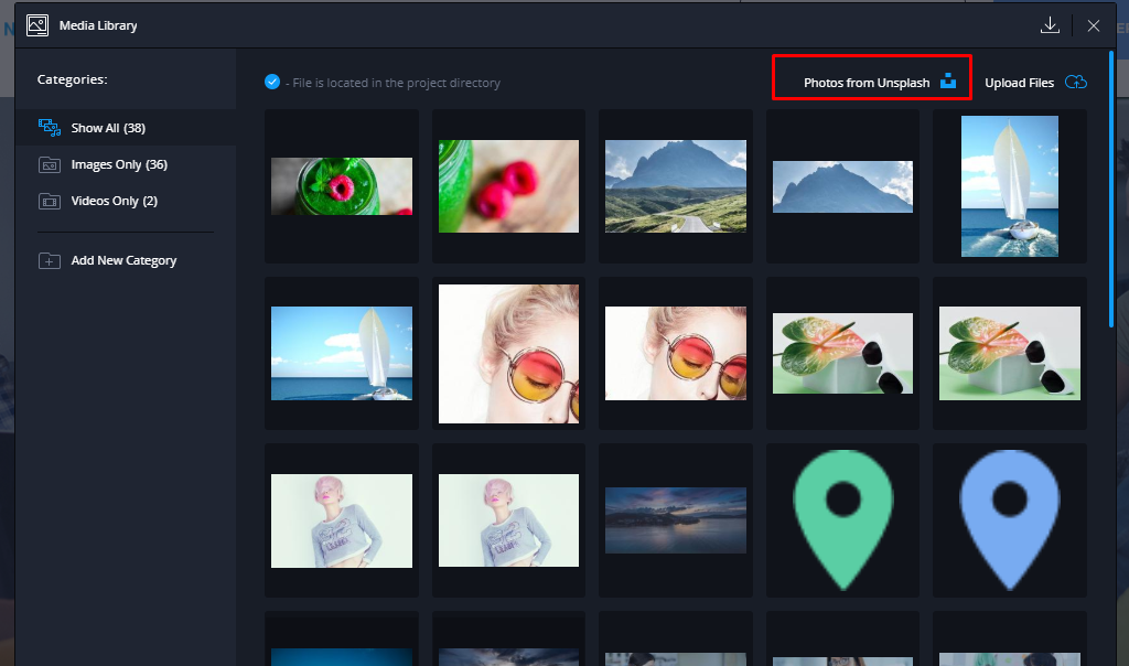 Unsplash Integration and Media Gallery Main Features - Novi